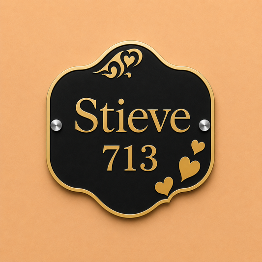 Artistic Crown Acrylic Name Plate For Home - Black & Golden