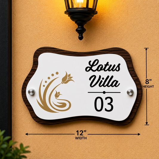 Artistic Crown Acrylic Name Plate For Home - Black & Golden