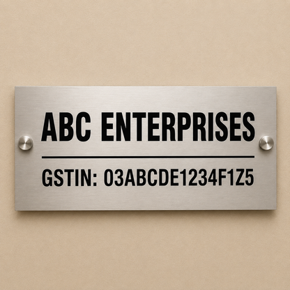 Premium GST Metal Office Name Plate | Silver & Gold Matte Finish