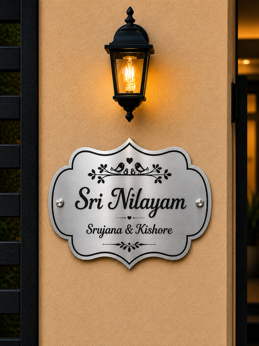 Classic Crest Engraved Stainless Steel Name Plate For Home & Villa