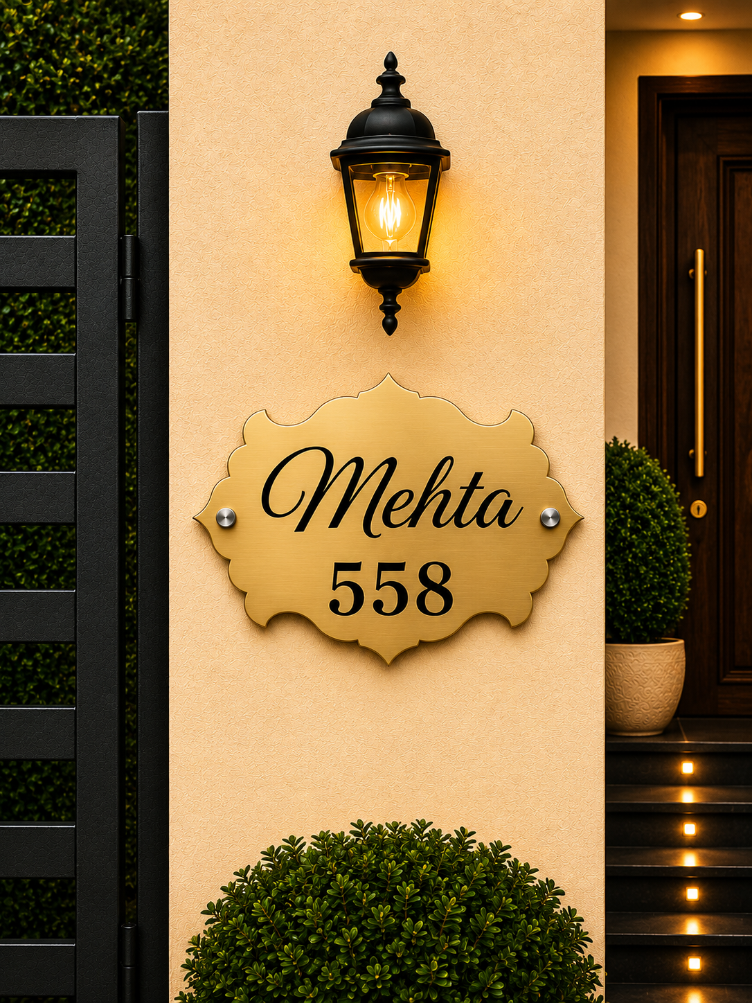 Vintage Crest Engraved Metal Name Plate For Home & Villa