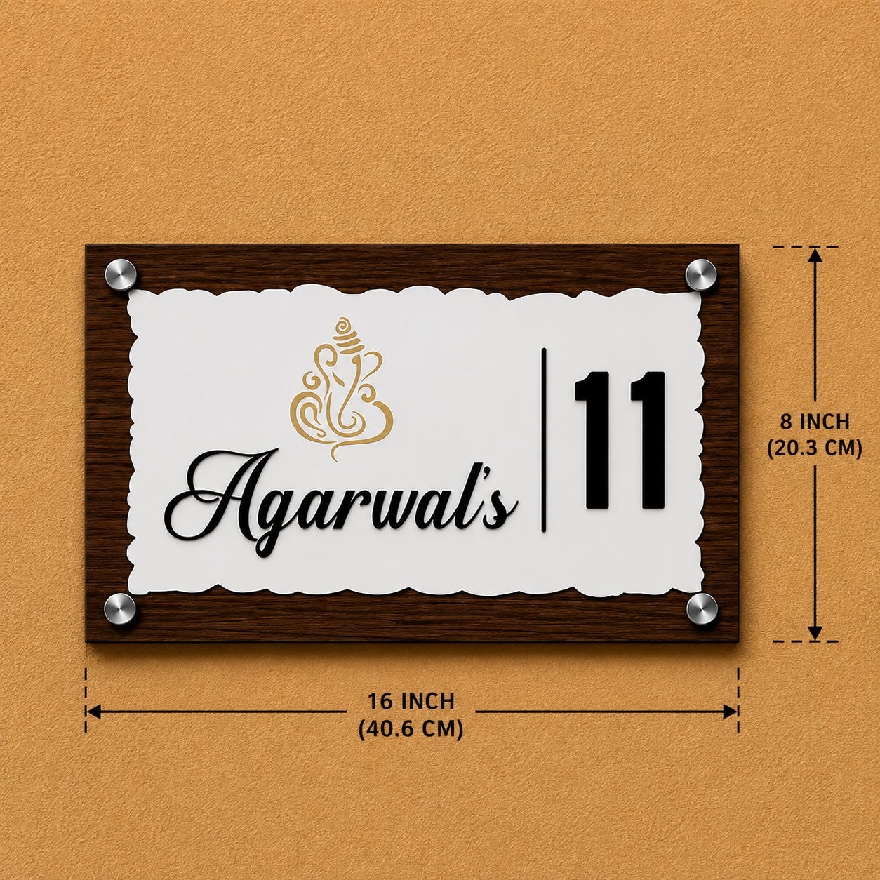 Divine Crest Double Tone Wooden Name Plate For Home & Villa