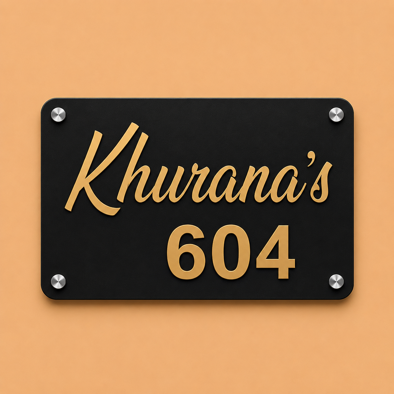 Personalised Acrylic Name Plate For Home - Black & Golden