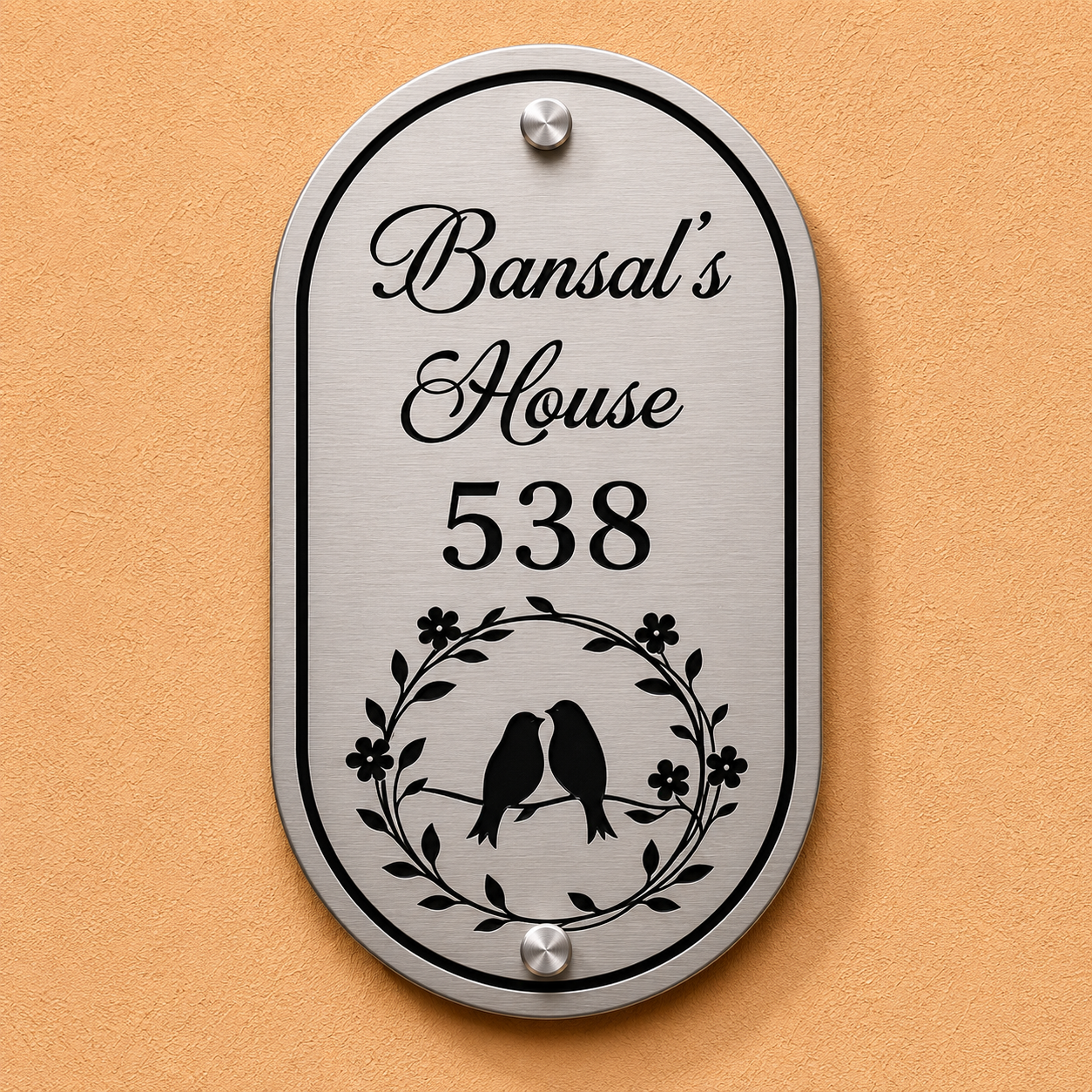 Vintage Lovebirds Engraved Metal Name Plate For Home & Villa