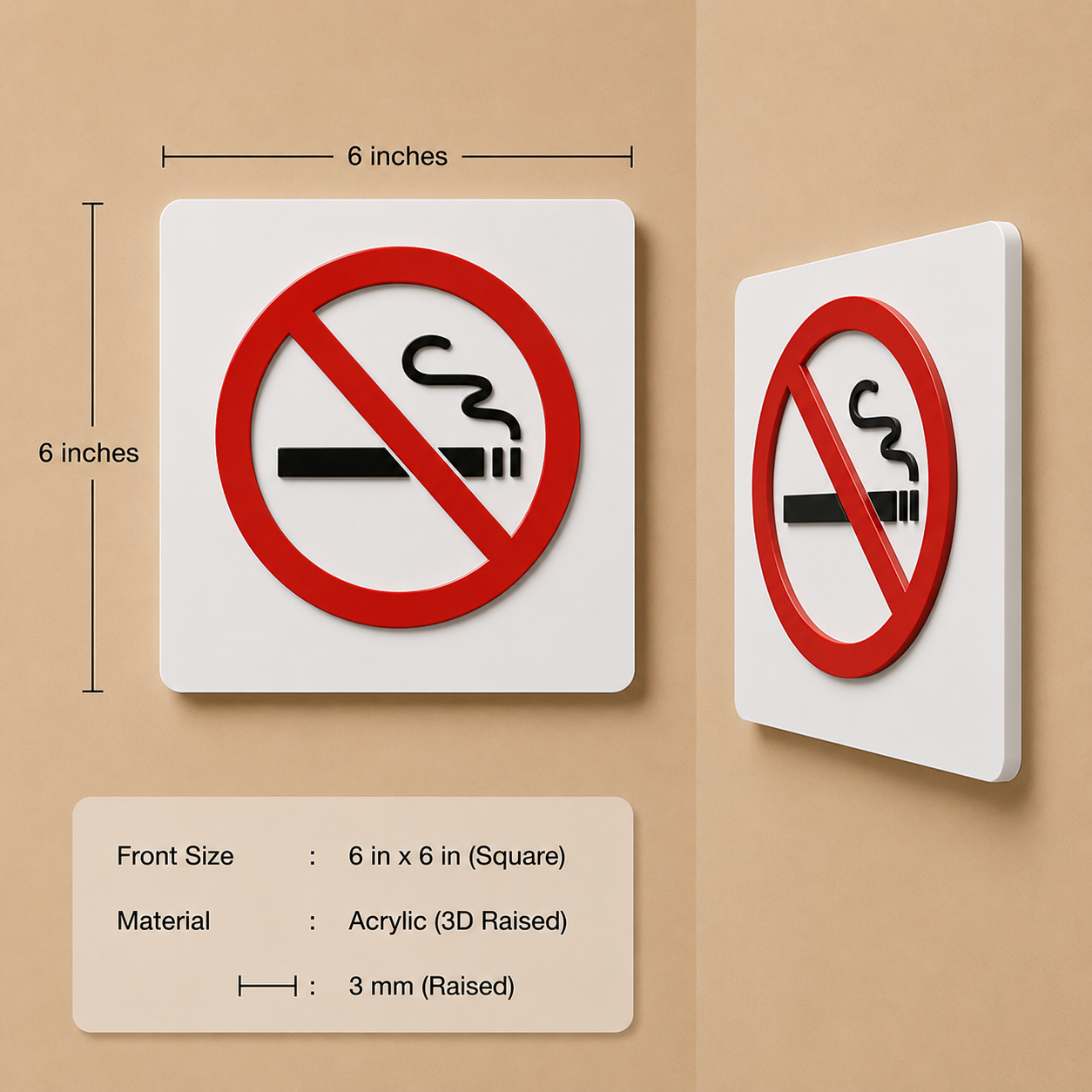 No Smoking 3D Embossed Prohibition Sign