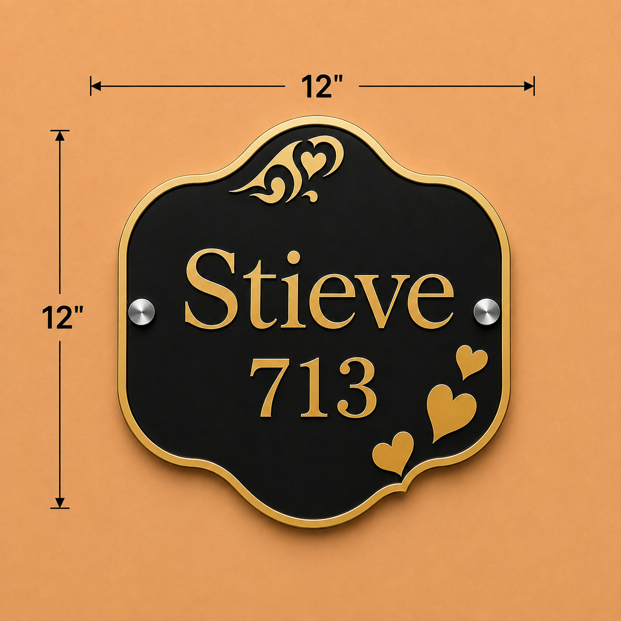 Artistic Crown Acrylic Name Plate For Home - Black & Golden
