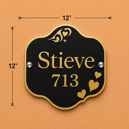Artistic Crown Acrylic Name Plate For Home - Black & Golden