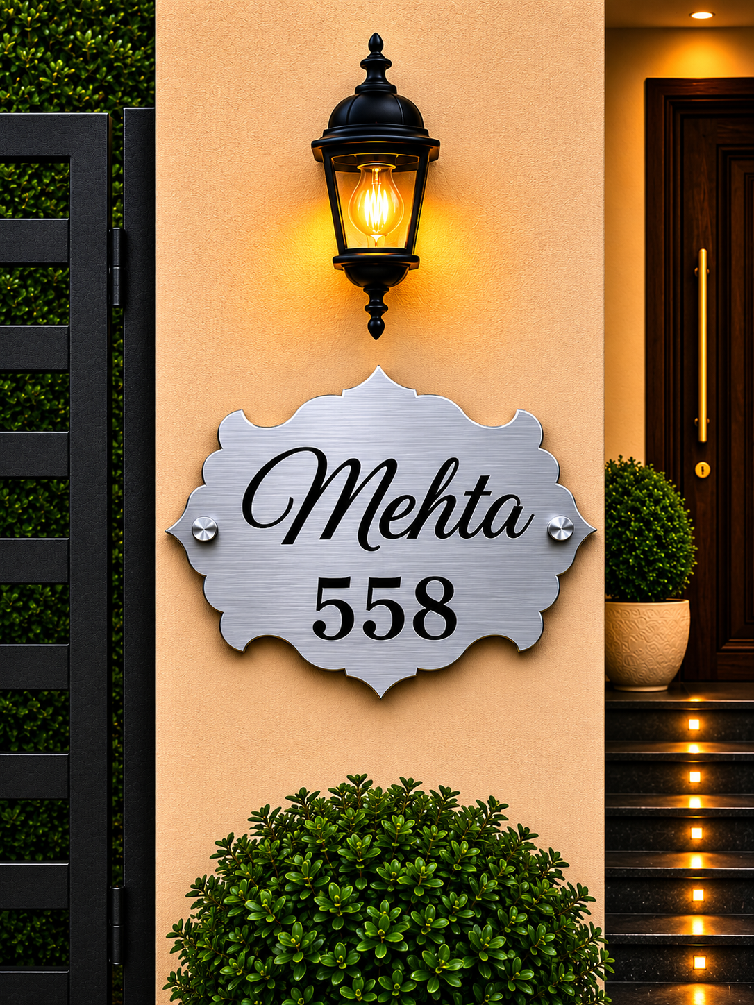 Vintage Crest Engraved Metal Name Plate For Home & Villa