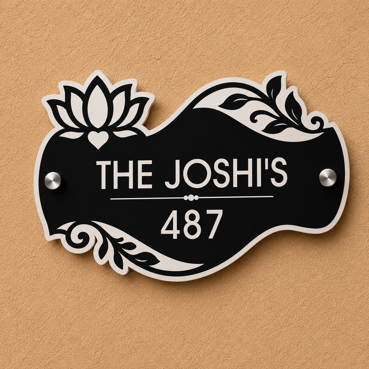 Lotus Aura Modern Acrylic Name Plate For Home & Villa – Black & White