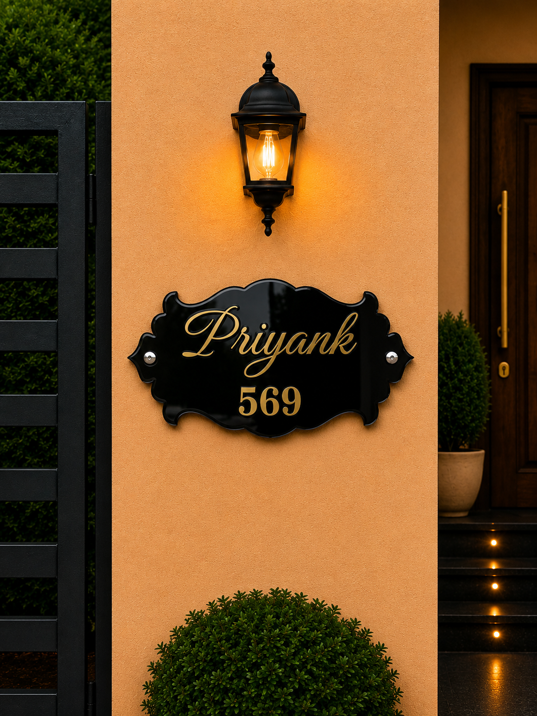Vintage Crown Style Acrylic Name Plate For Home - Black & Golden