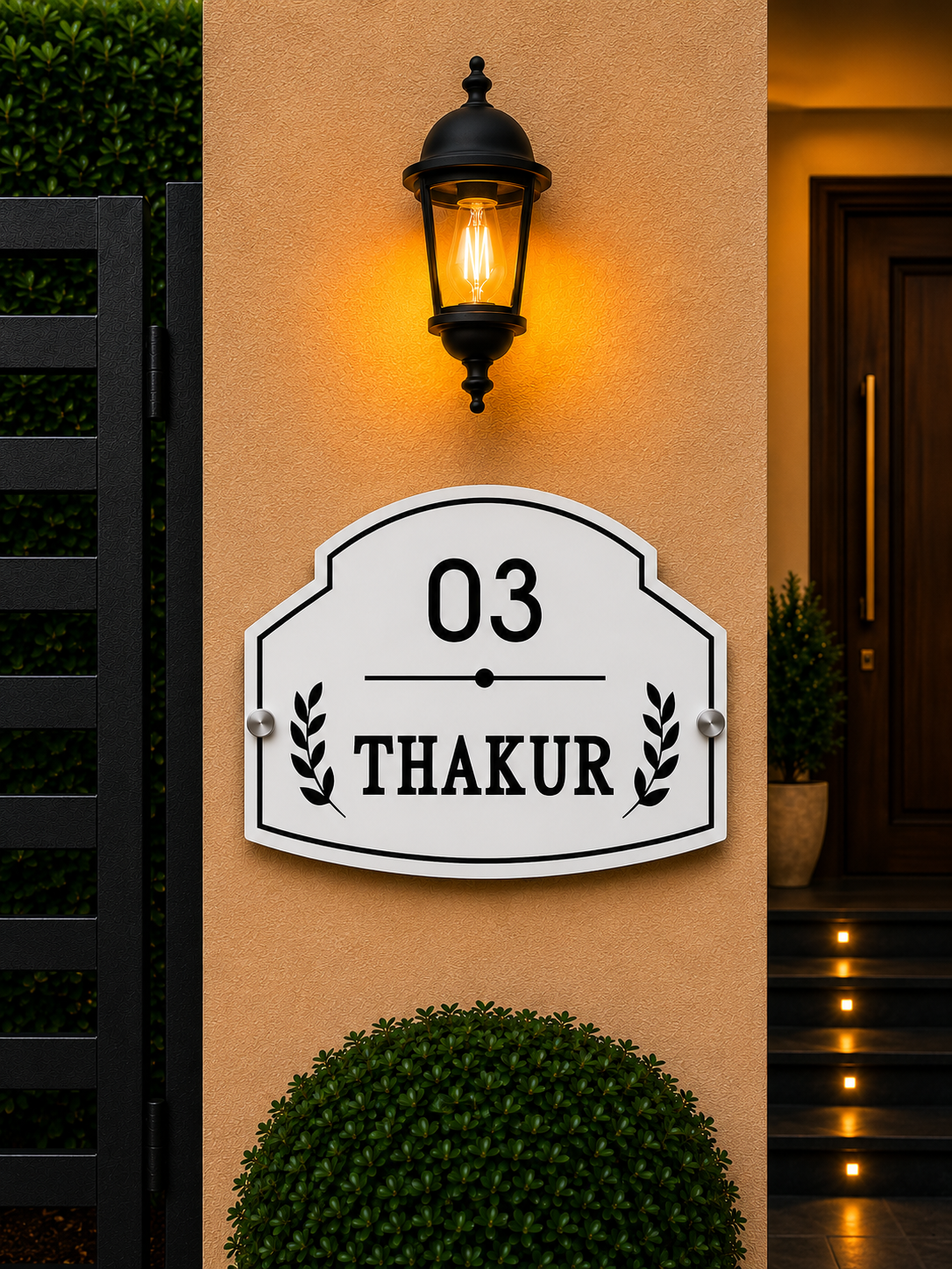 Artistic Crown Acrylic Name Plate For Home - Black & Golden