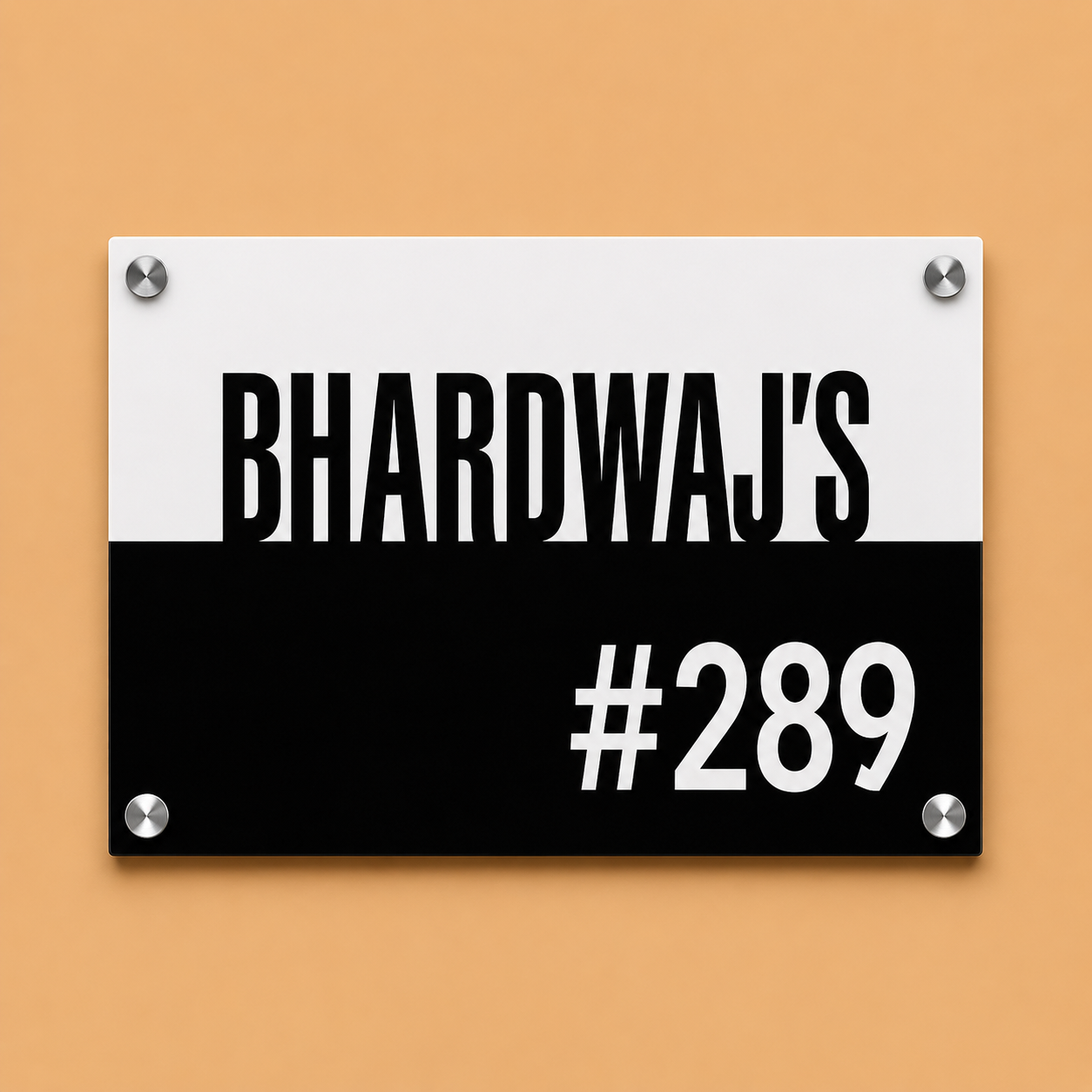 Personalised Acrylic Name Plate For Home - Black & White