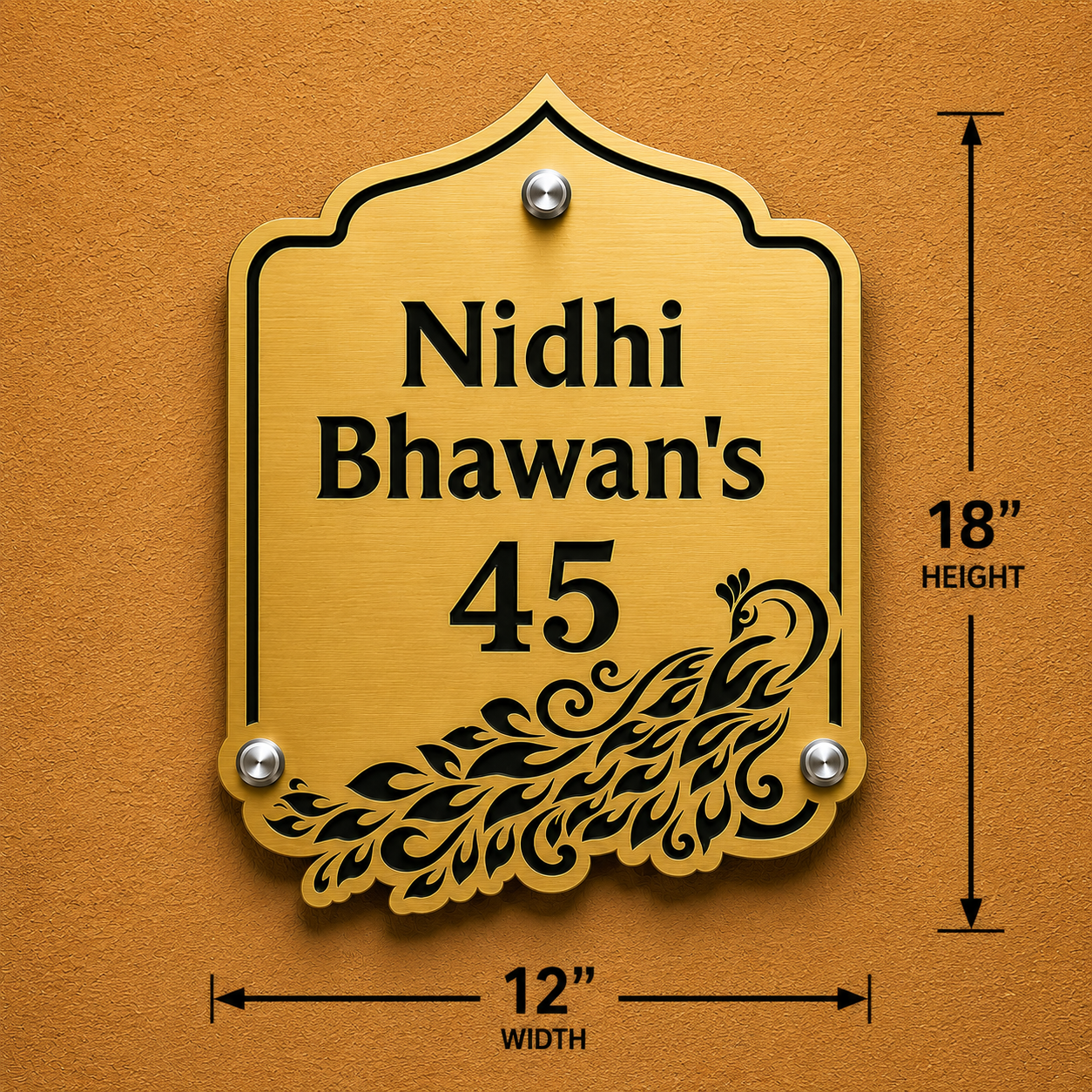 Peacock Engraved Personalized Metal Name Plate For Home & Villa