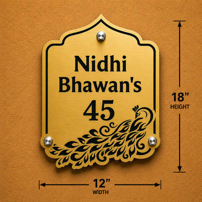 Peacock Engraved Personalized Metal Name Plate For Home & Villa