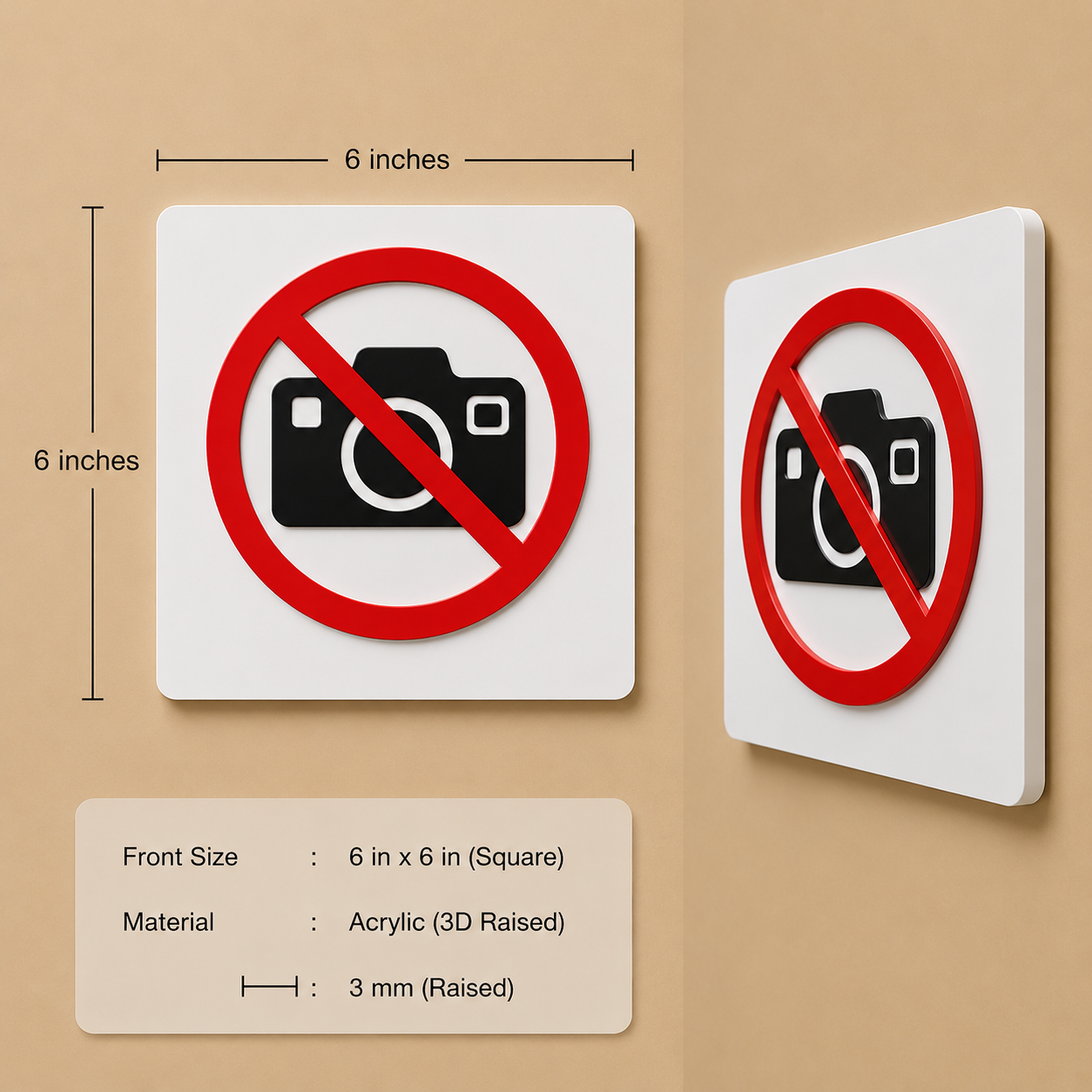 No Photography 3D Embossed Prohibition Sign