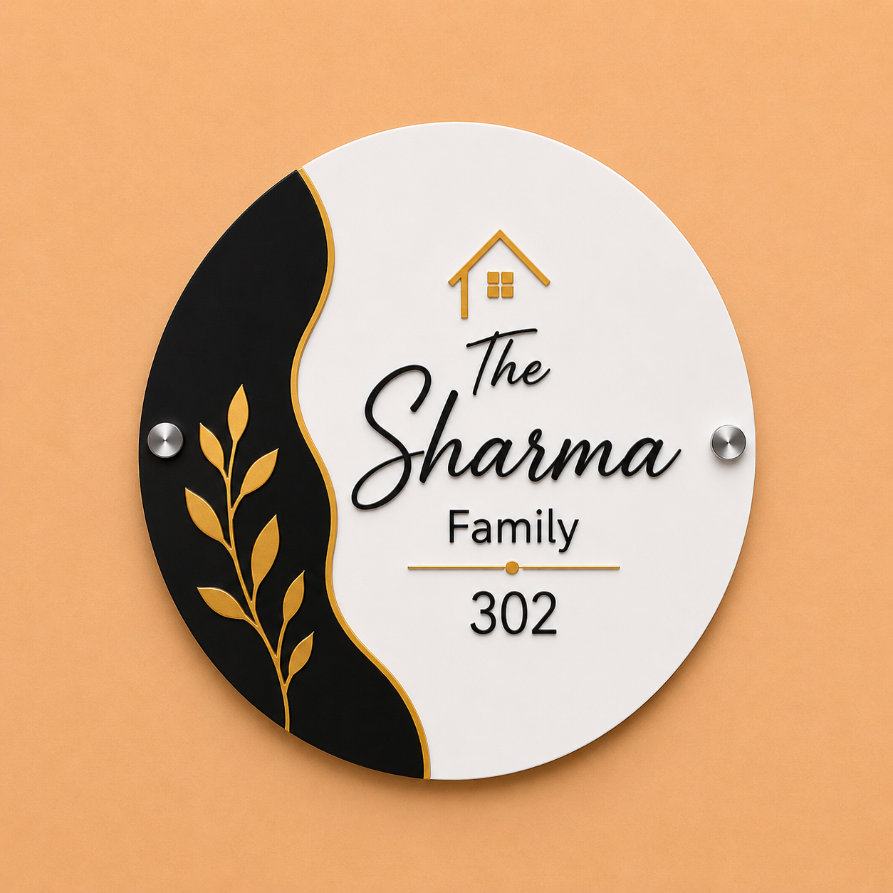 Opulent Edge Two-Tone Acrylic Name Plate Black & White For Home & Villa