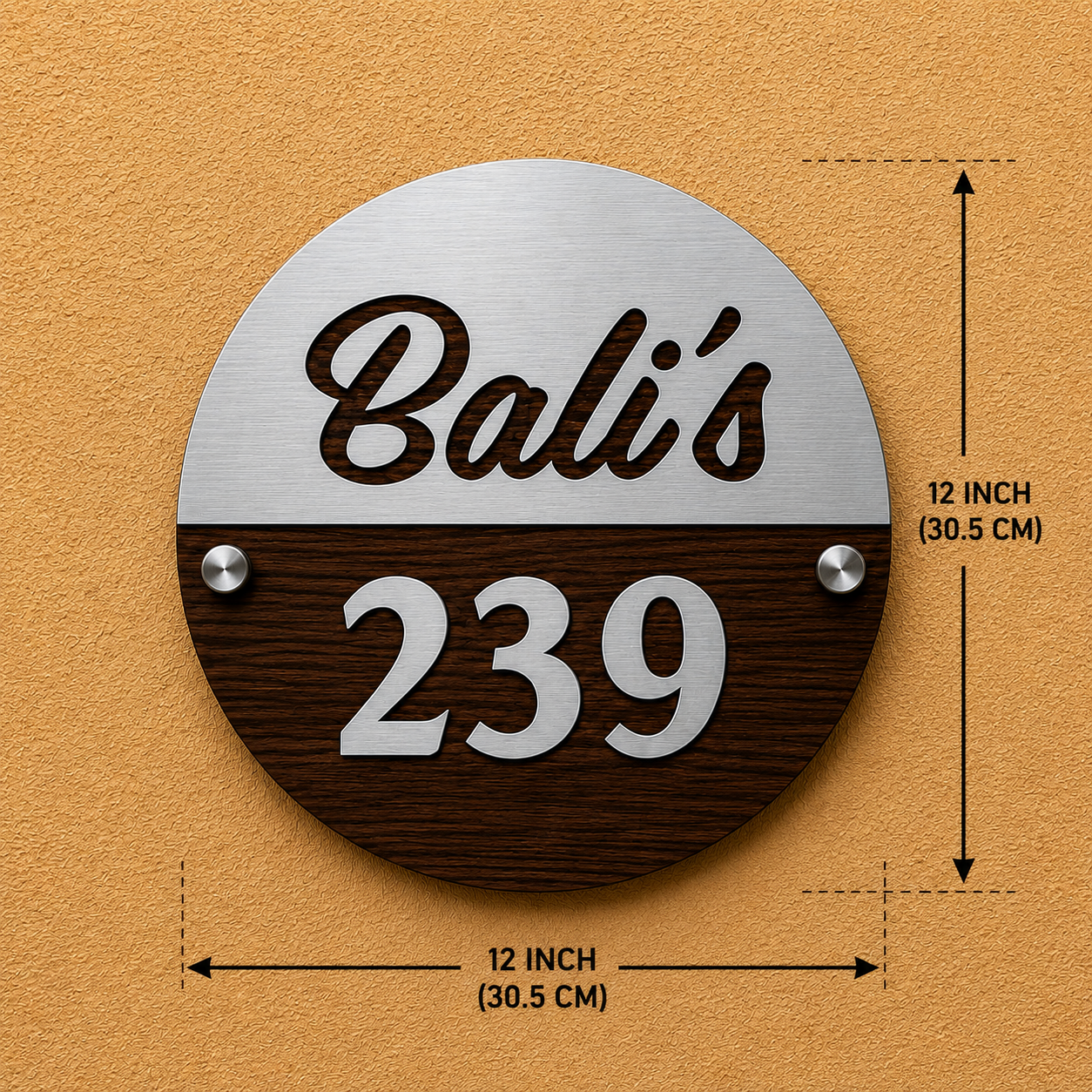 Royal Eclipse Round Wooden Name Plate For Home & Villa