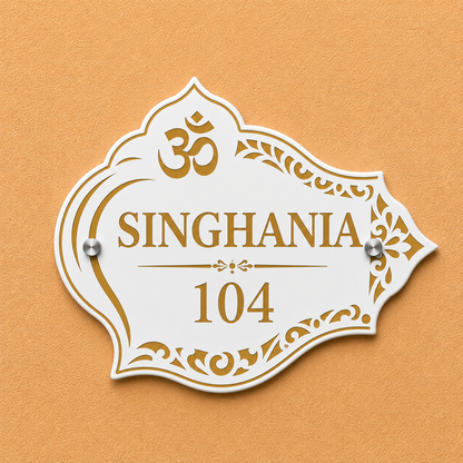 Aaradhya Shankha Acrylic Name Plate For Home & Villa – White & Golden