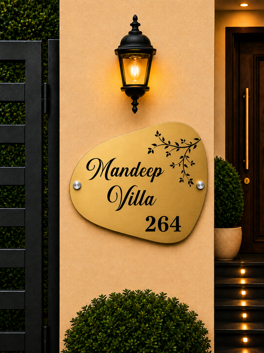 Riverstone Luxury Metal Name Plate for Home & Villa-Golden & Silver