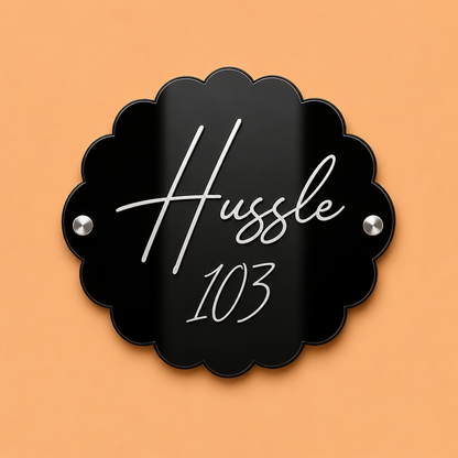 Signature Pearl Orbit Name Plate For Home & Villa-Black & White