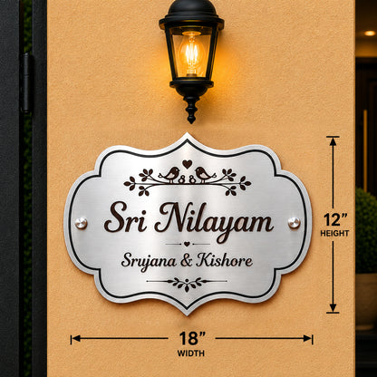 Classic Crest Engraved Stainless Steel Name Plate For Home & Villa