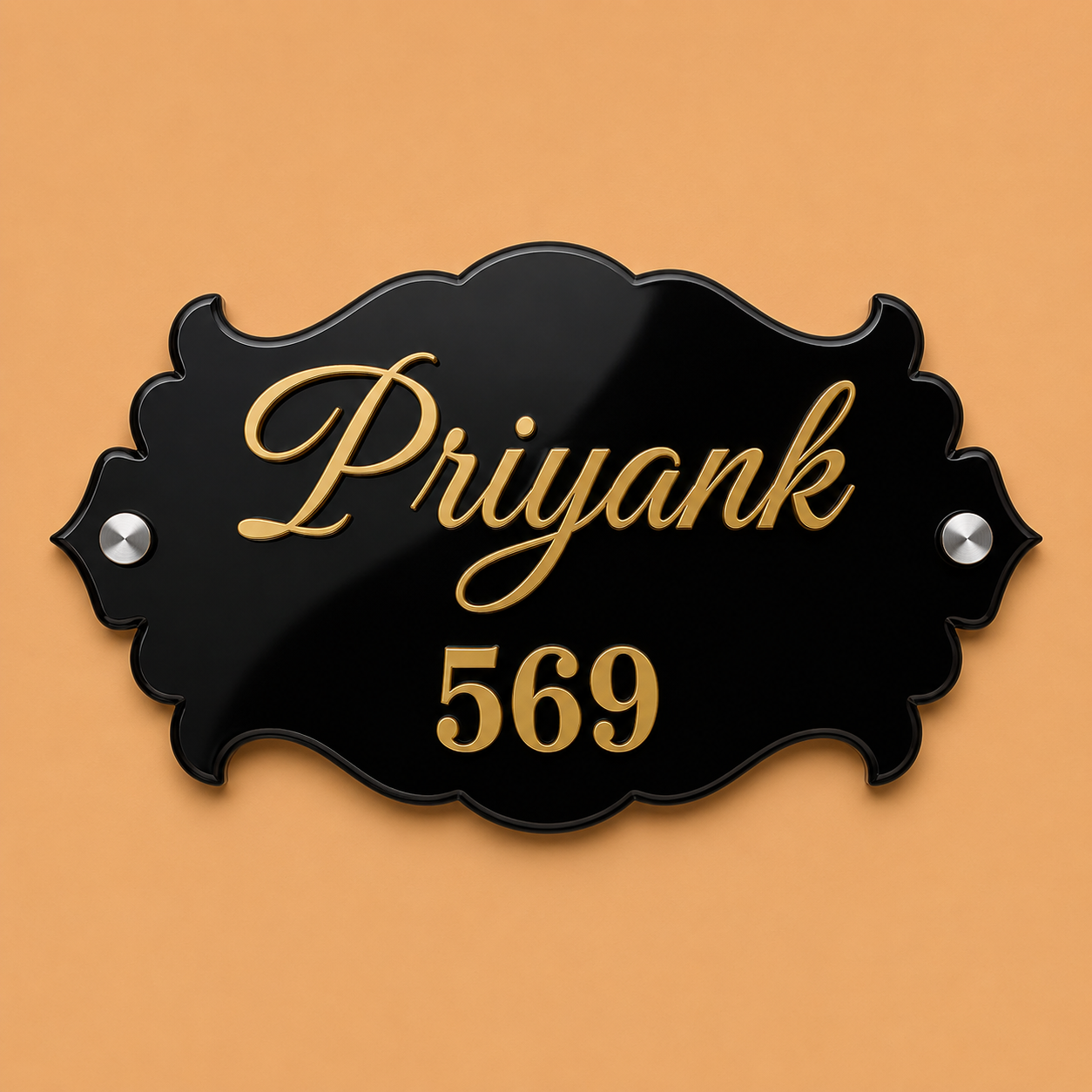 Vintage Crown Style Acrylic Name Plate For Home - Black & Golden