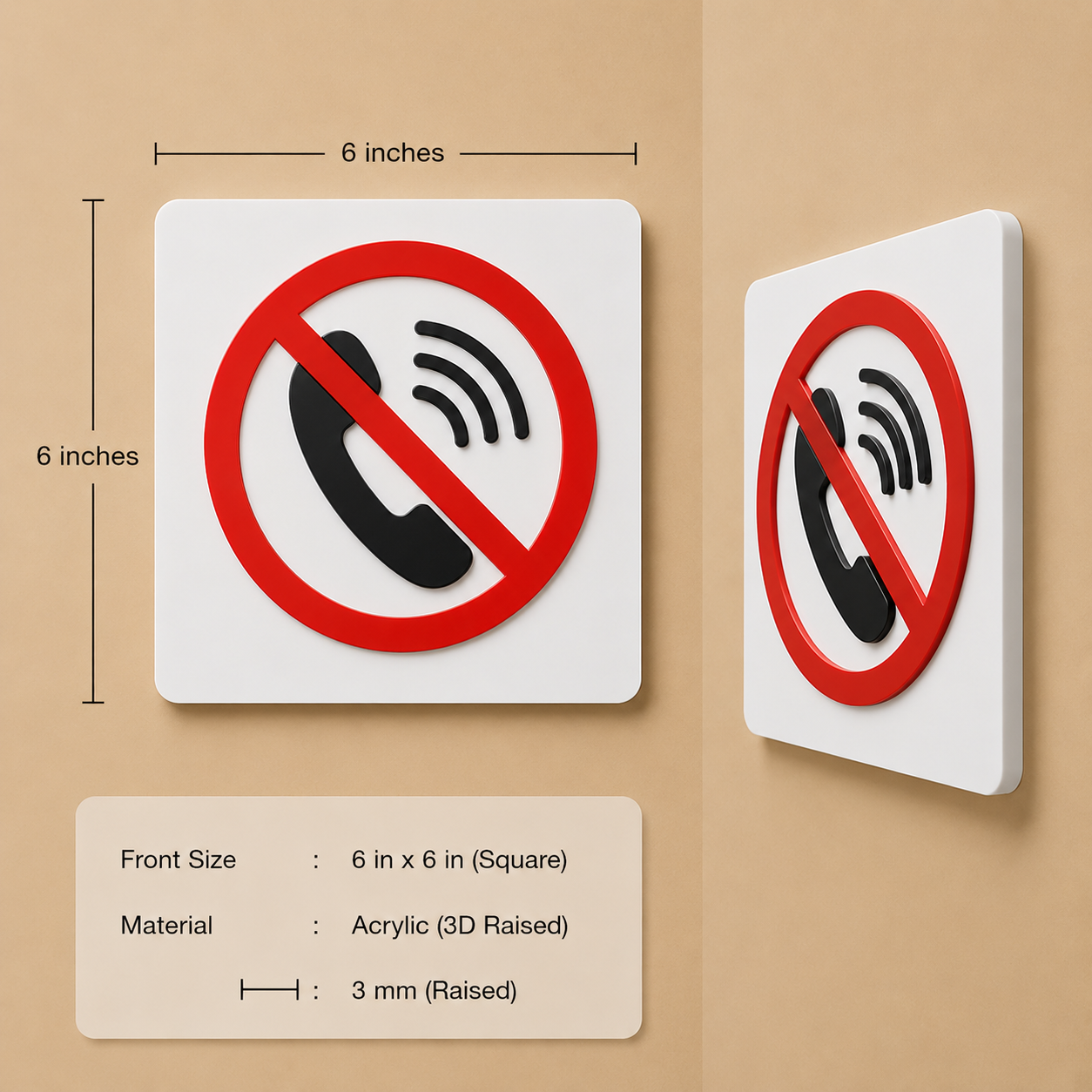 No Calling 3D Embossed Prohibition Sign