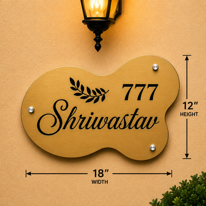 The Pebble Wave Engraved Metal Name Plate For Home & Villa-Golden & Silver