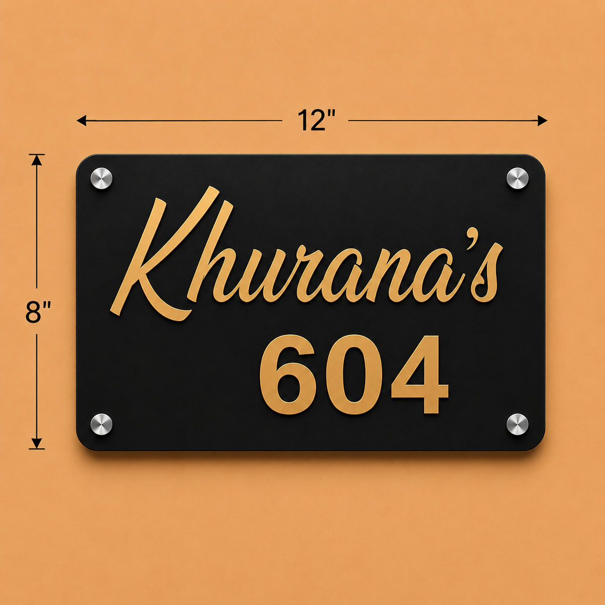 Personalised Acrylic Name Plate For Home - Black & Golden