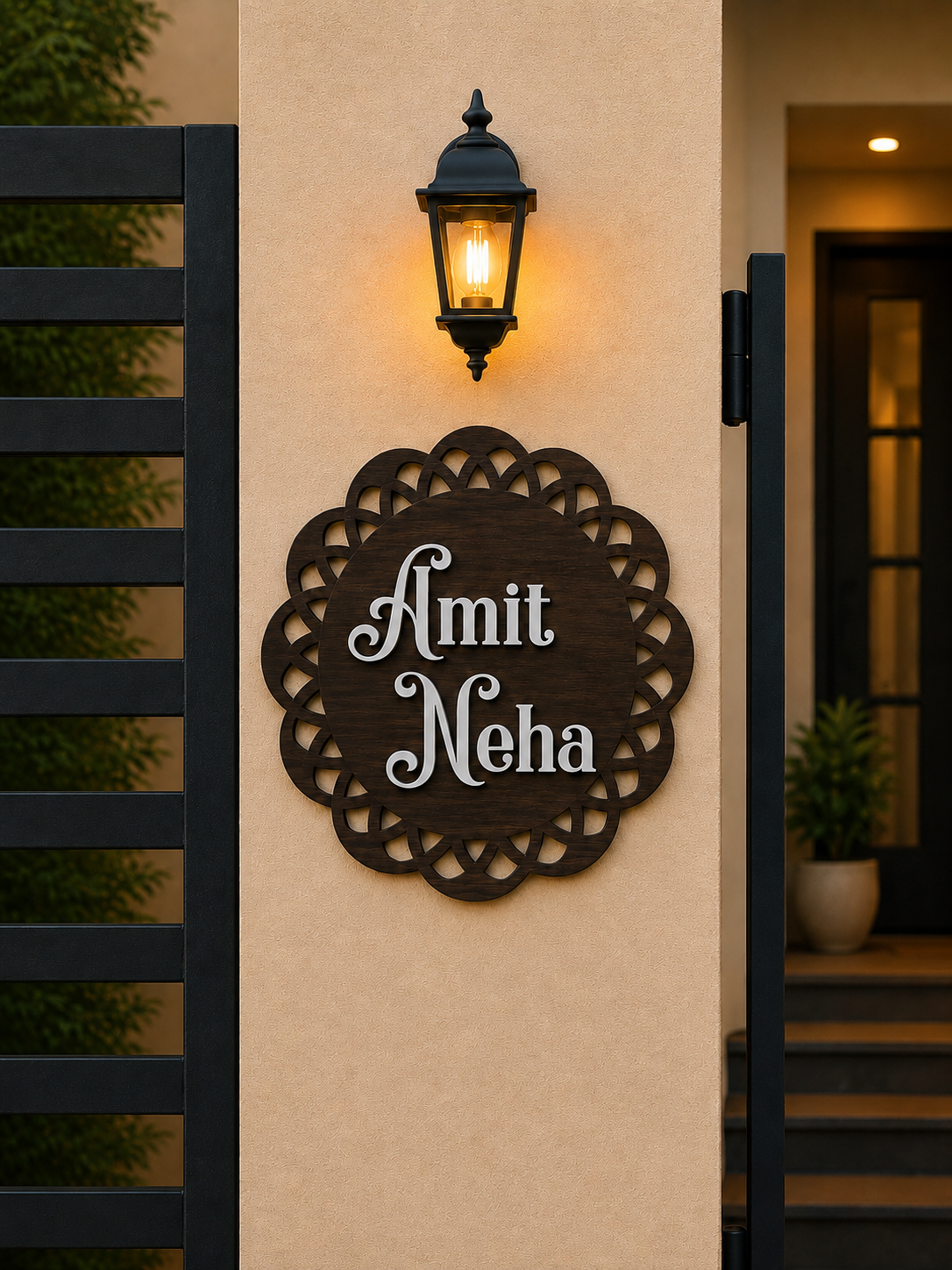 Royal Vine Personalized Wooden Name Plate For Home & Villa