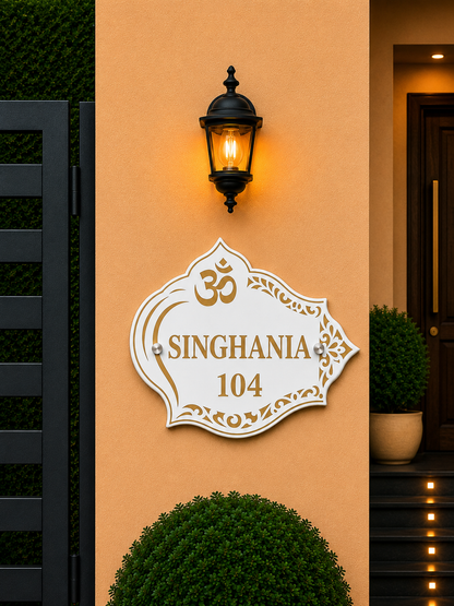Aaradhya Shankha Acrylic Name Plate For Home & Villa – White & Golden