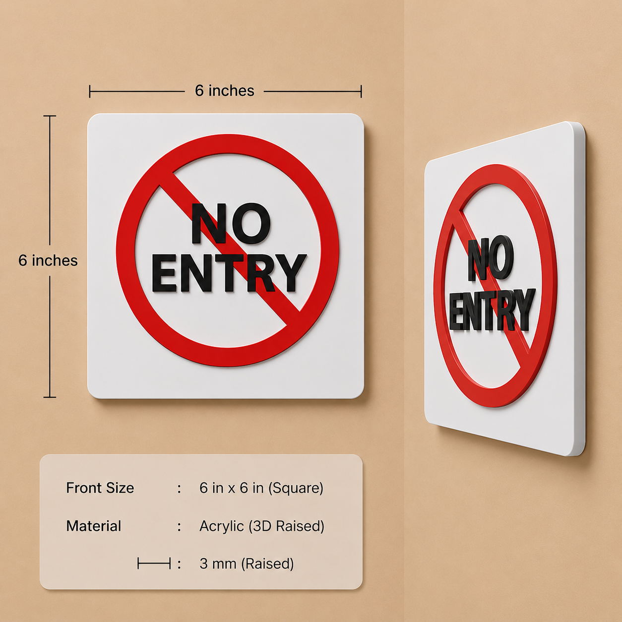 No Entry 3D Embossed Prohibition Sign