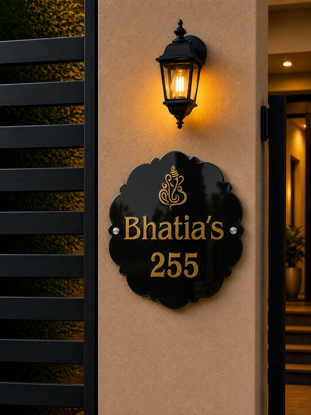 Siddhivinayak Acrylic Name Plate For Home & Villa – Black & Gold