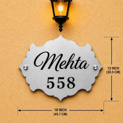 Vintage Crest Engraved Metal Name Plate For Home & Villa