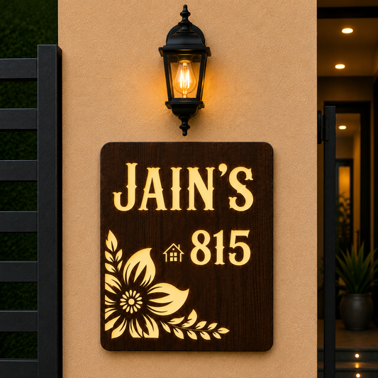 AuraCraft Acrylic Wooden Illuminated Name Plate For Home & Villa
