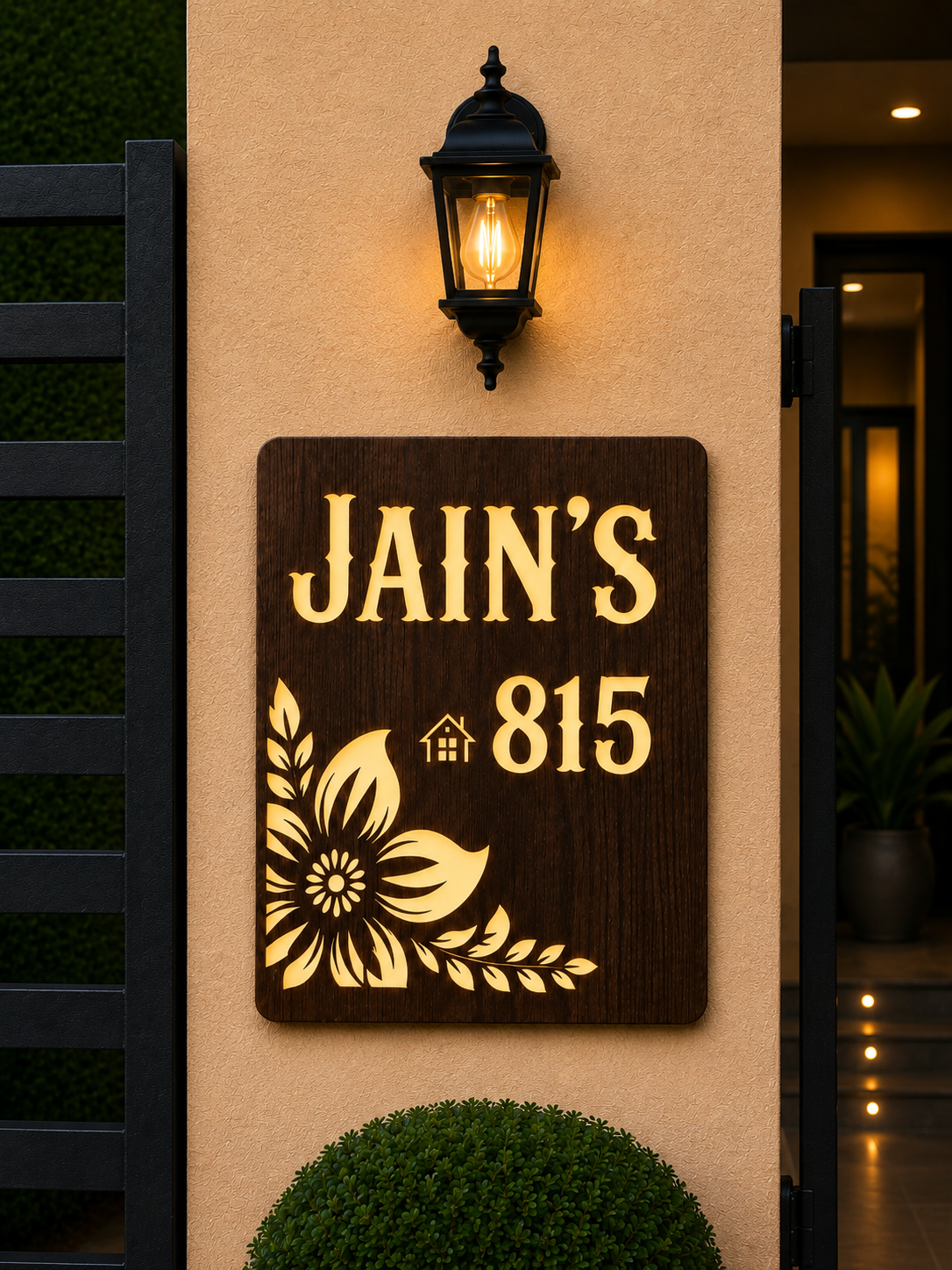 AuraCraft Acrylic Wooden Illuminated Name Plate For Home & Villa