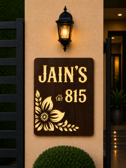 AuraCraft Acrylic Wooden Illuminated Name Plate For Home & Villa