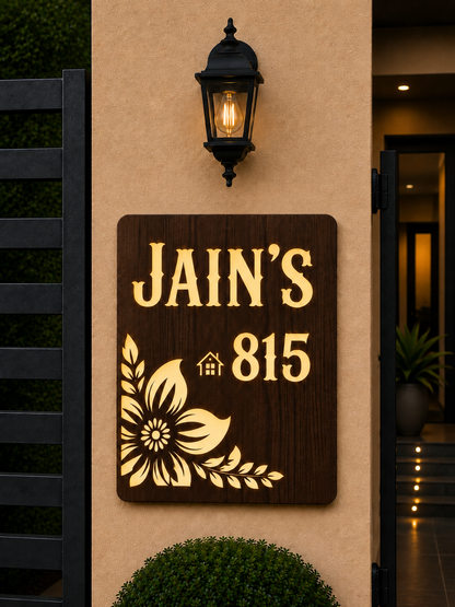 AuraCraft Acrylic Wooden Illuminated Name Plate For Home & Villa