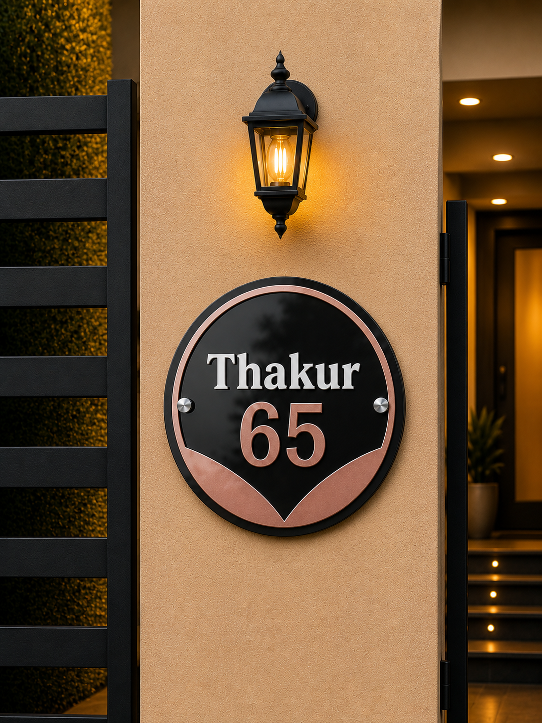 Pearl Orbit Acrylic Name Plate Black & Rose Gold For Home and Villa