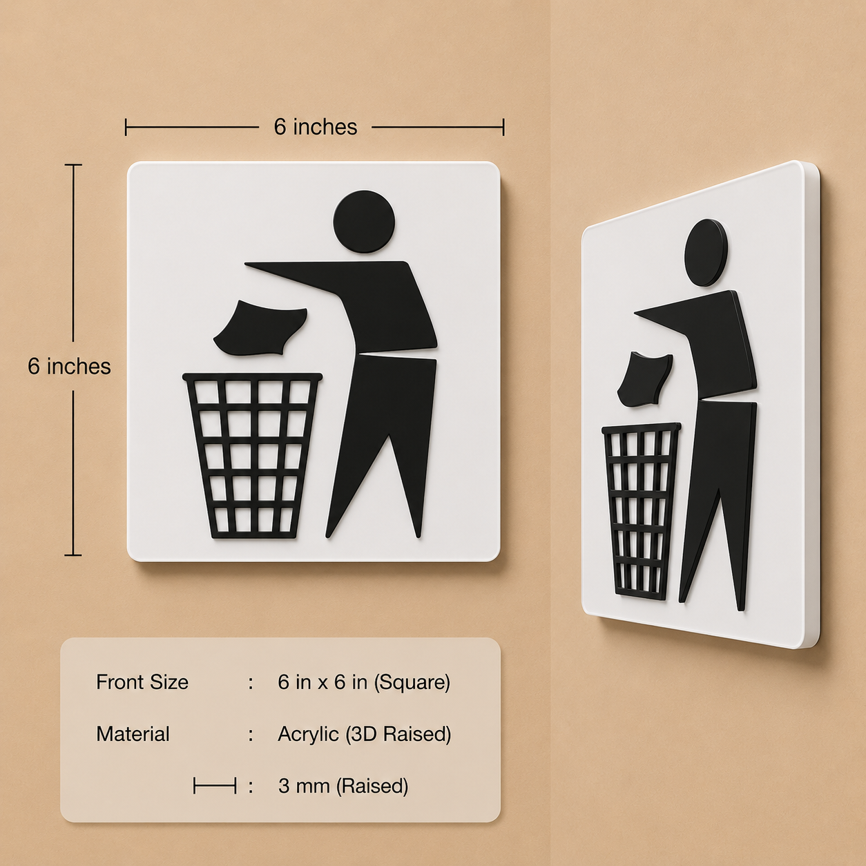 Use Dustbin Sign - 3D Embossed