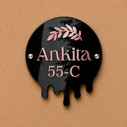 Personalized Modern Drip Style Acrylic Name Plate For Home-Black & Rose Gold