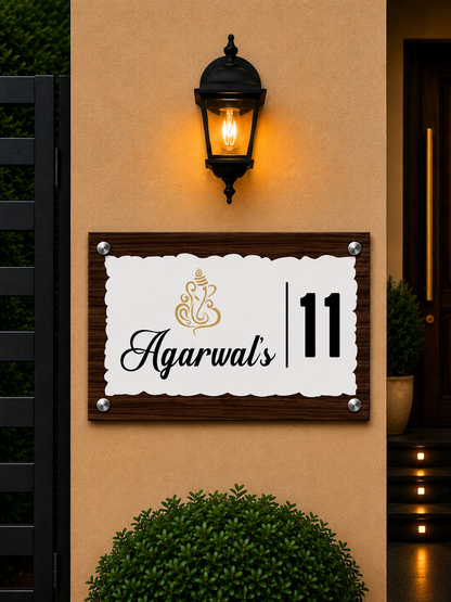 Divine Crest Double Tone Wooden Name Plate For Home & Villa