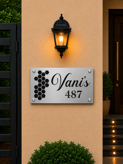 Honeycomb Elegance Engraved Metal Name Plate For Home & Villa