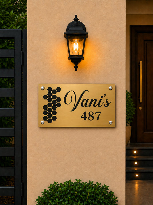 Honeycomb Elegance Engraved Metal Name Plate For Home & Villa