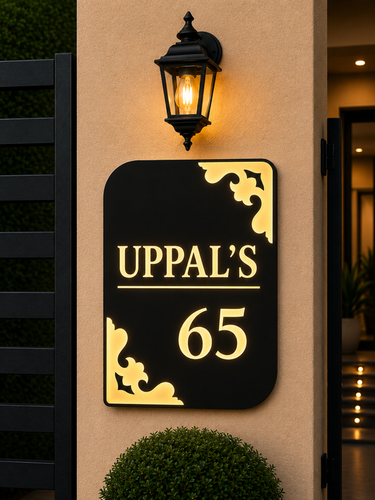 Midnight Luxe Illuminated Name Plate For Home & Villa