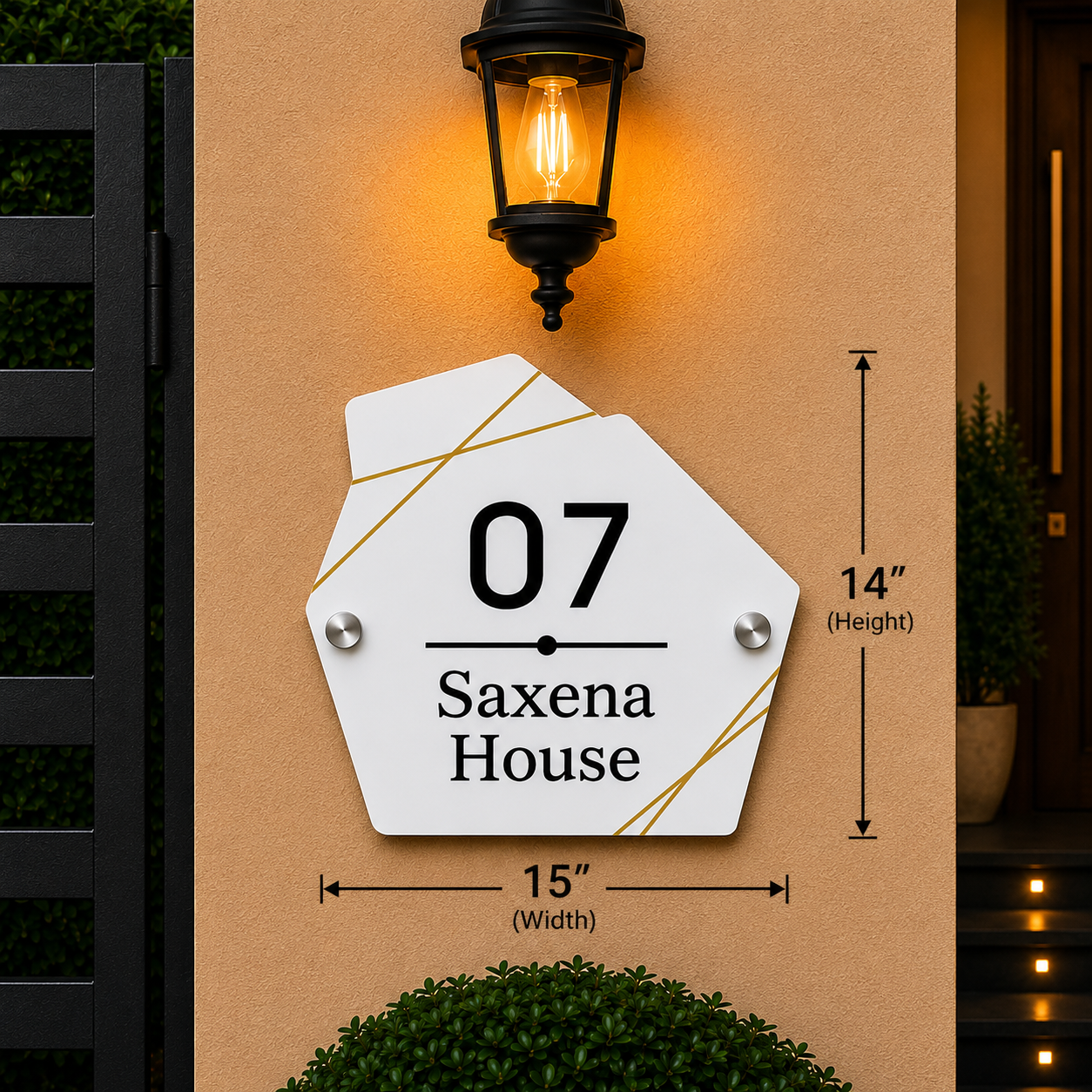 Artistic Crown Acrylic Name Plate For Home - Black & Golden