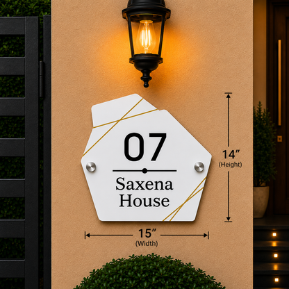 Artistic Crown Acrylic Name Plate For Home - Black & Golden