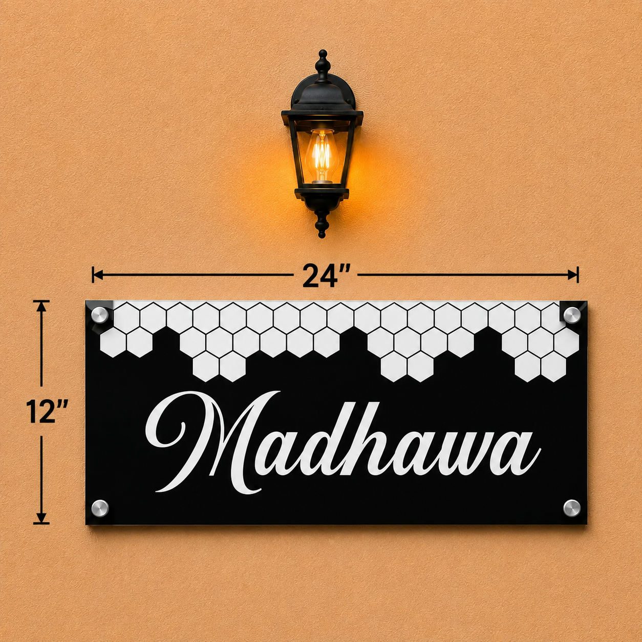 Personalized Modern Drip Style Acrylic Name Plate For Home-Black & Rose Gold