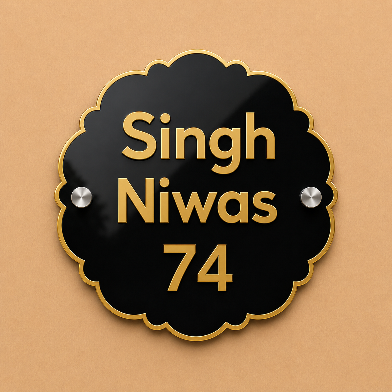 Imperial Bloom Acrylic Name Plate For Home & Villa - Black & Golden