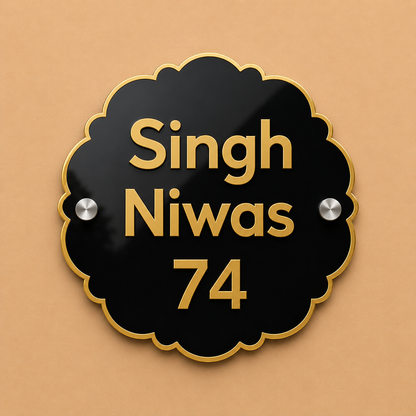 Imperial Bloom Acrylic Name Plate For Home & Villa - Black & Golden